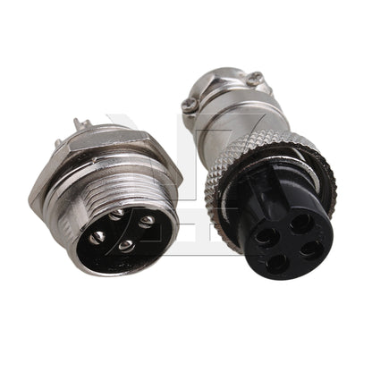 BQLZR Aviation Plug 4-Pin 16mm GX16-4 Metal Male Female Panel Connector Silver