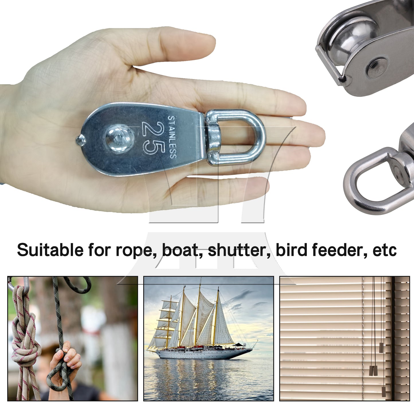 BQLZR M25 25mm Swivel Stainless Steel 304 Wire Rope Single-sheaved Pulley Block
