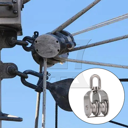 BQLZR M32 30mm Swivel Stainless Steel 304 Double Pulley Block Chain Traction Wheel