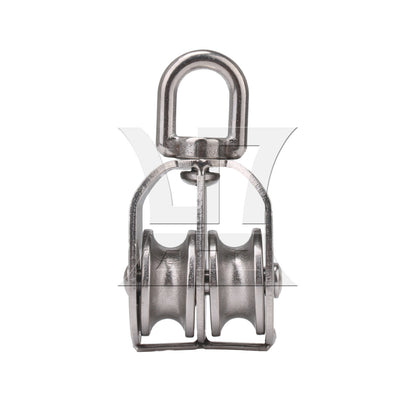 BQLZR M32 30mm Swivel Stainless Steel 304 Double Pulley Block Chain Traction Wheel