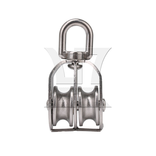 BQLZR M32 30mm Swivel Stainless Steel 304 Double Pulley Block Chain Traction Wheel
