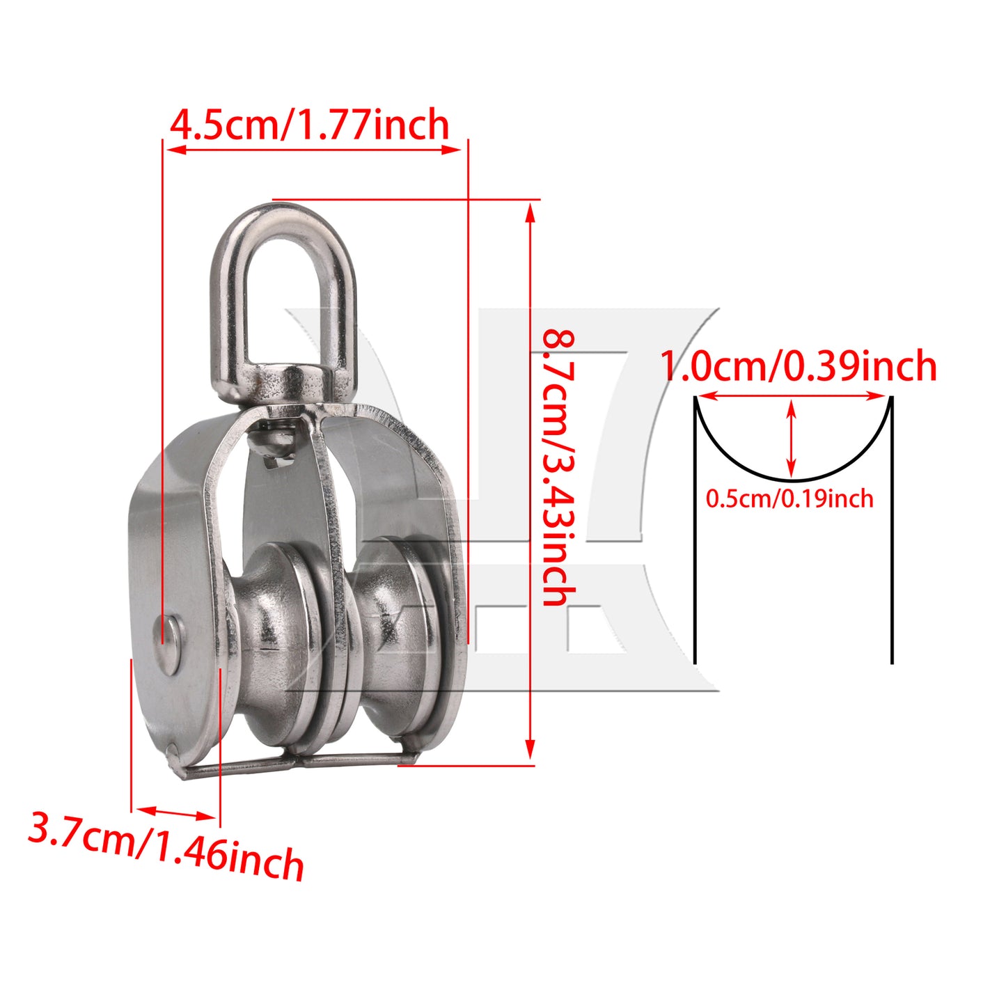 BQLZR M32 30mm Swivel Stainless Steel 304 Double Pulley Block Chain Traction Wheel