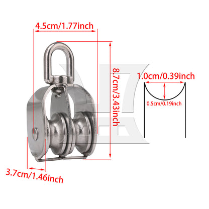 BQLZR M32 30mm Swivel Stainless Steel 304 Double Pulley Block Chain Traction Wheel