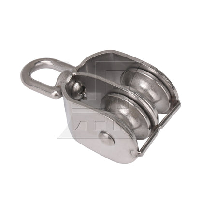 BQLZR M32 30mm Swivel Stainless Steel 304 Double Pulley Block Chain Traction Wheel
