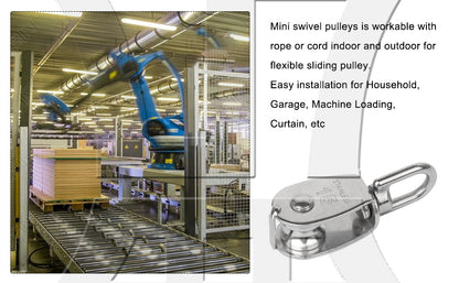 BQLZR Silver M15 Stainless steel 304 Single Wheel Swivel Pulley Block 15mm
