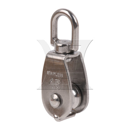 BQLZR Silver M15 Stainless steel 304 Single Wheel Swivel Pulley Block 15mm