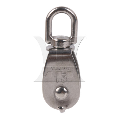 BQLZR Silver M15 Stainless steel 304 Single Wheel Swivel Pulley Block 15mm