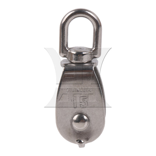 BQLZR Silver M15 Stainless steel 304 Single Wheel Swivel Pulley Block 15mm