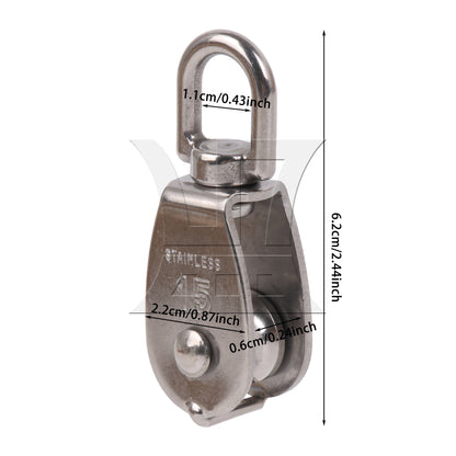 BQLZR Silver M15 Stainless steel 304 Single Wheel Swivel Pulley Block 15mm