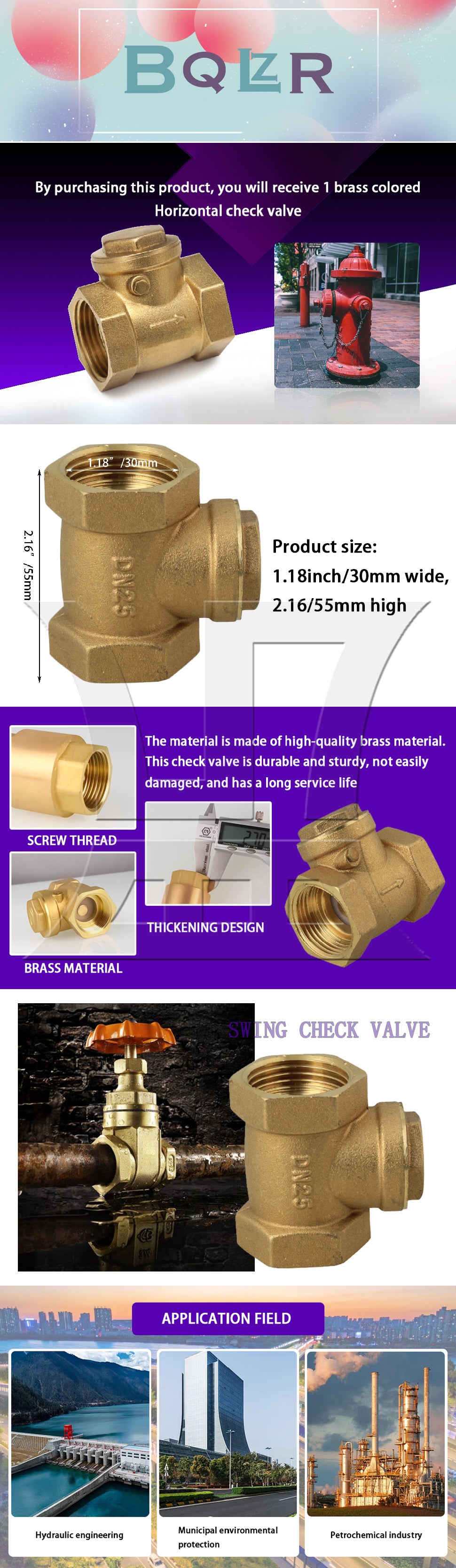 BQLZR Yellow Female Thread Swing Check Valve High Pressure