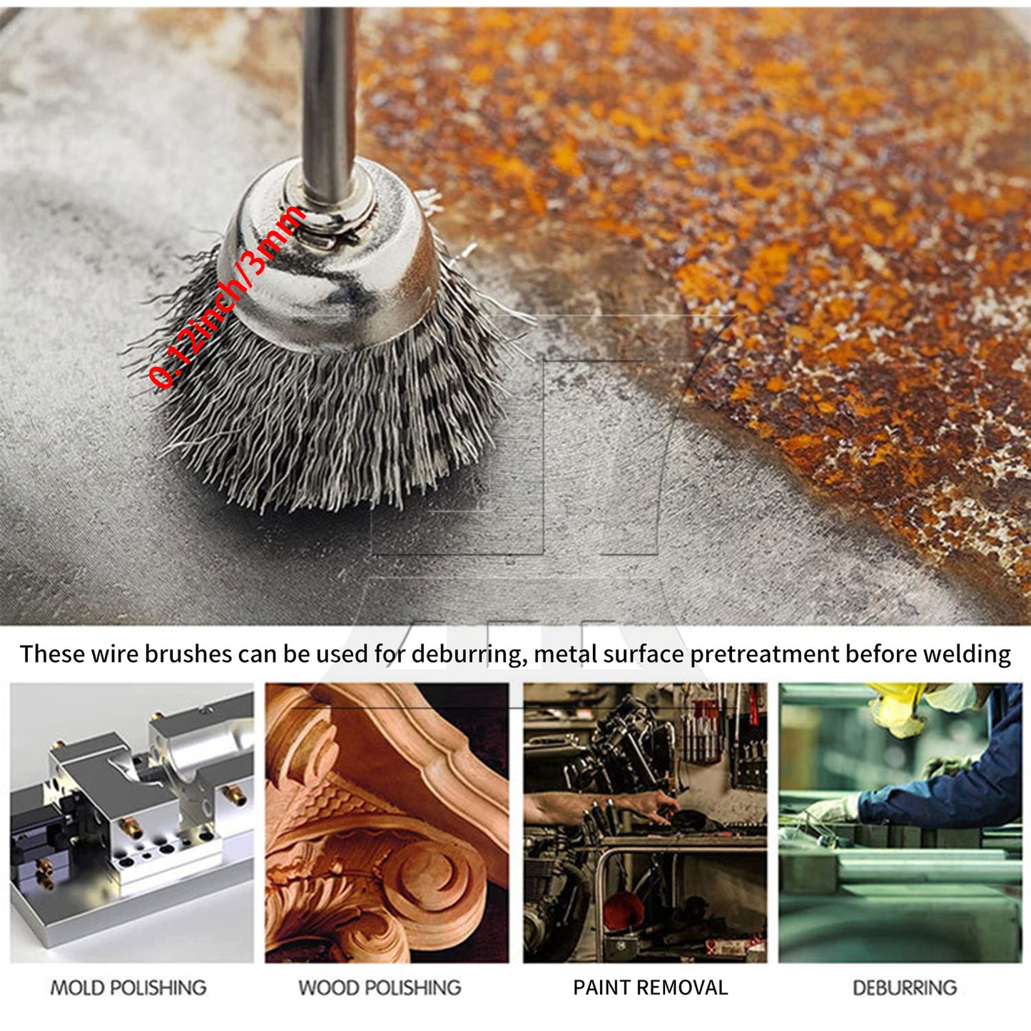 BQLZR Bowl Shape 25MM diameter Stainless Steel Wire Brush Drill End 1/8" shank 5pcs
