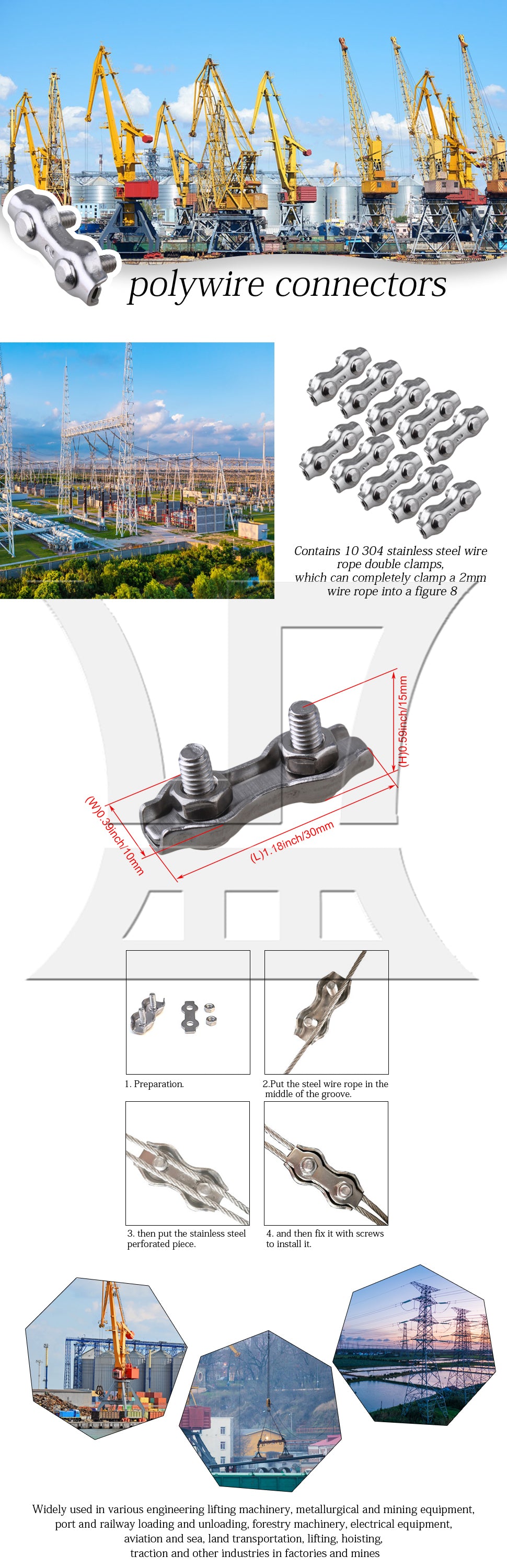BQLZR 304 Stianless Steel Wire Rope Double Clips Clamps Buckle