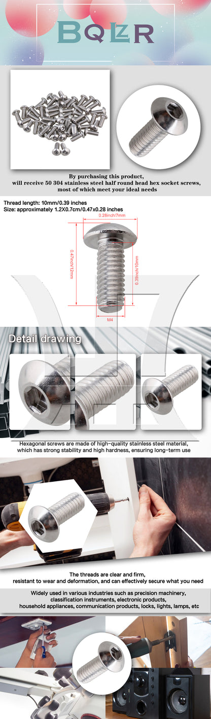 BQLZR Stainless Steel M4 Metric Hex Socket Cap Screws Bolts 10mm Thread Pack Of 50