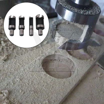 BQLZR 4PCS HCS Wood Plug Hole Woodworking Drill Set Silver+Gray