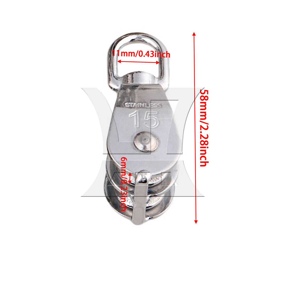 BQLZR 304 Stainless Steel M15 Double Pulley Block for Wire Rope Chain Traction Wheel