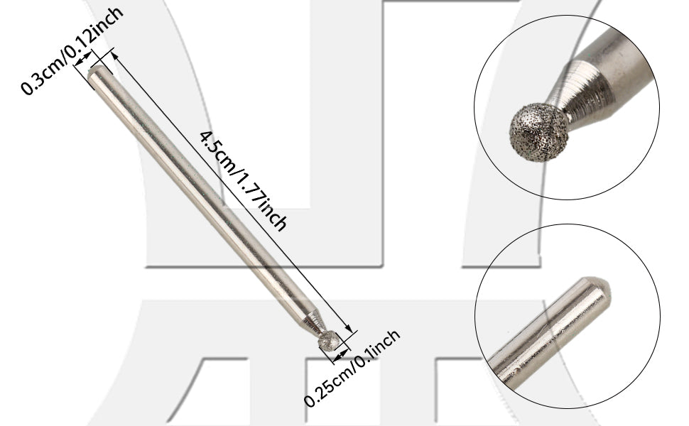 BQLZR 2.5mm Sphere Point Diamond Burr Glass Drill Bits for Rotary Tool