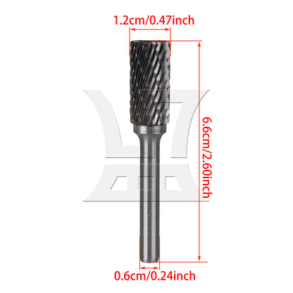 BQLZR Cylinder Silver Carbide A Type Rotary Burr Drill Bit Double 6x12 mm Head Dia