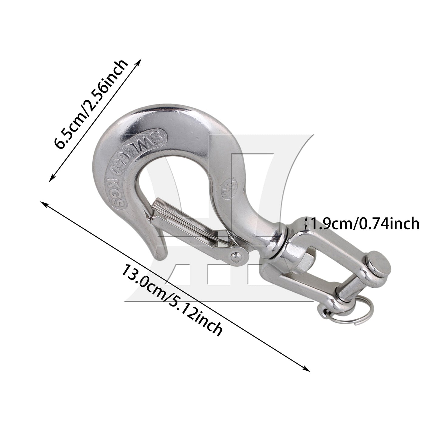 BQLZR 650KG American Type Swivel Lifting Silver Tone Clevis Chain Hook with Latch