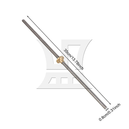 BQLZR 350x2mm Stainless Steel Silver Lead Screw with Gold Brass Nut 2mm Lead