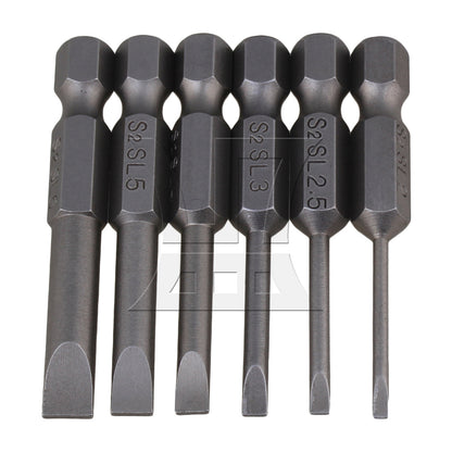 BQLZR 6 x BQLZR S2 Alloy Steel 1/4" Hex Shank Flat Head Slotted Screwdriver Bits
