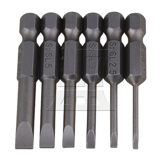 BQLZR 6 x BQLZR S2 Alloy Steel 1/4" Hex Shank Flat Head Slotted Screwdriver Bits