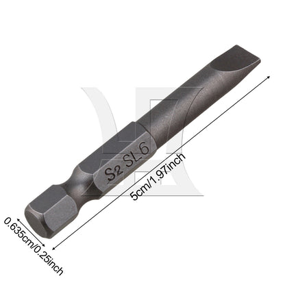 BQLZR 6 x BQLZR S2 Alloy Steel 1/4" Hex Shank Flat Head Slotted Screwdriver Bits