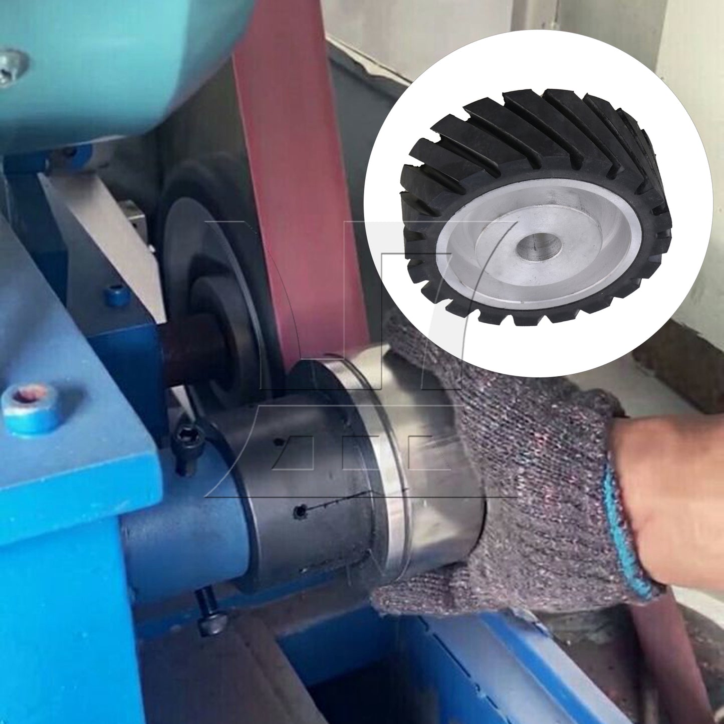 BQLZR 15 x 5cm Black Serrated Bearings Rubber Belt Grinder Sander Wheel