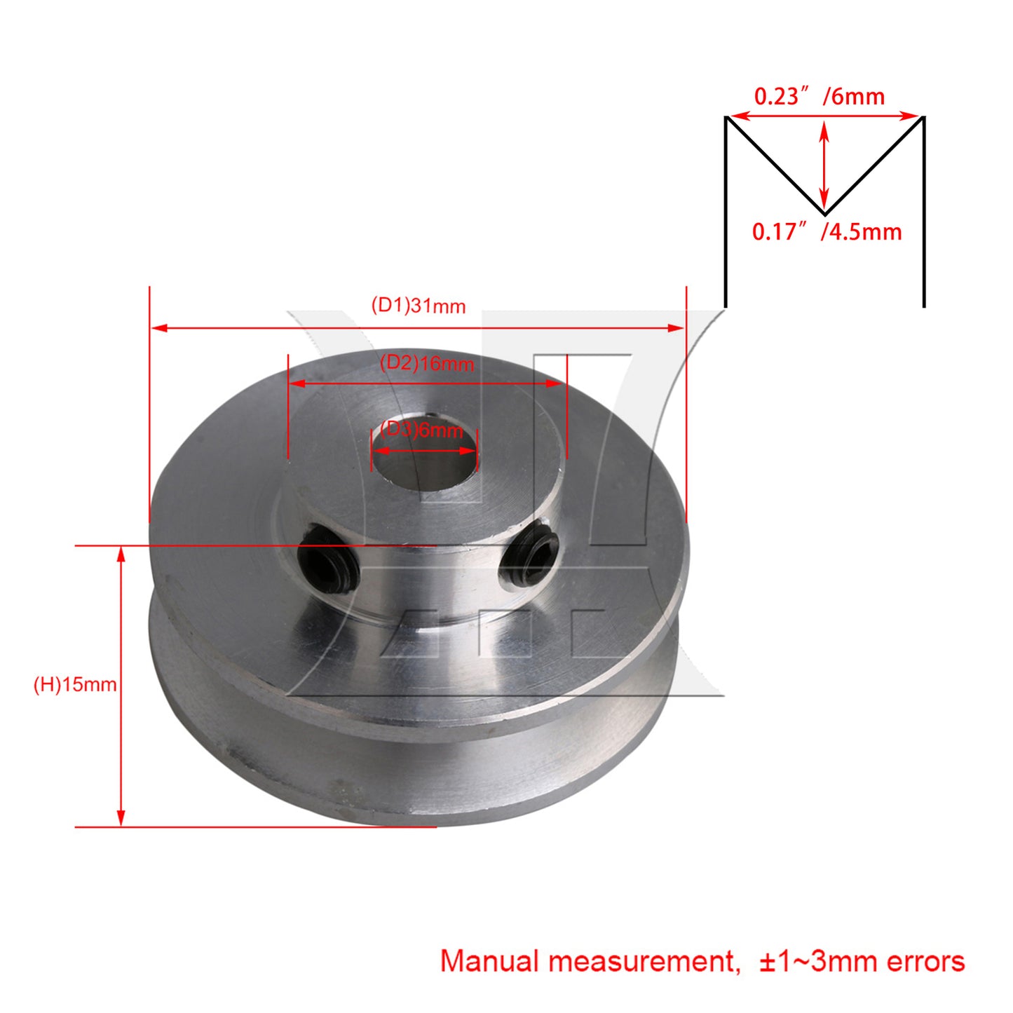 BQLZR Silver Aluminum Alloy Single Groove 6MM Fixed Bore Step Pulley 31x15x6MM