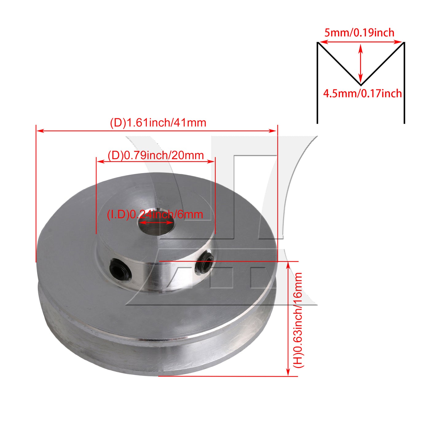 BQLZR Silver Aluminum Alloy Single Groove 6MM Fixed Bore Step Pulley 41x16x6MM