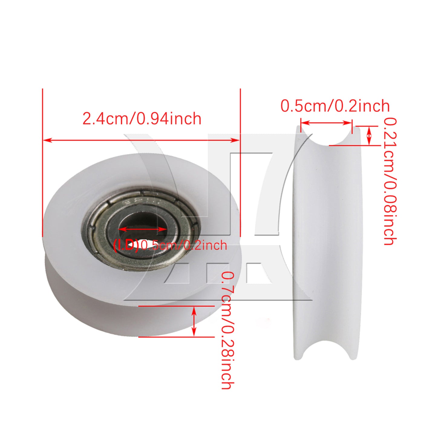 BQLZR 4Piece 2.1mm Deep 625ZZ U-type Groove Guide Pulley Ball Bearing Wheel 24x5x7mm