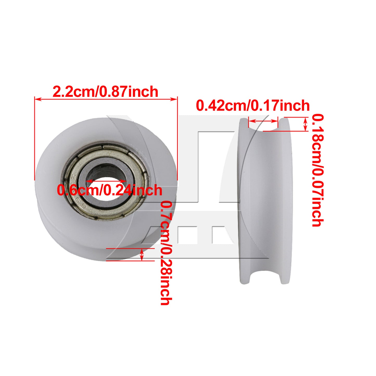 BQLZR 1.8mm Deep 696ZZ U-type Groove Guide Pulley Ball Bearing Wheel 22x6x7mm