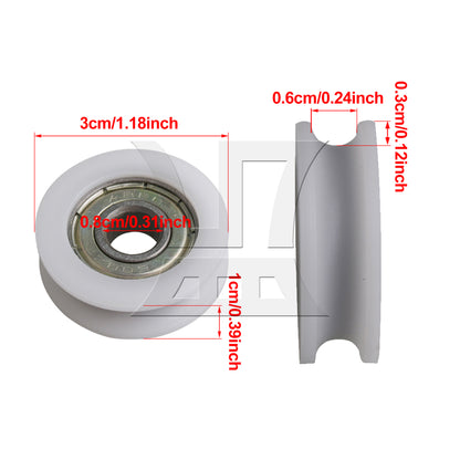 BQLZR 4 x White Furniture Round U-Type Groove Guide Track Bearing Pulley 3x1cm