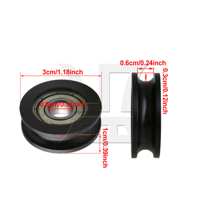 BQLZR Black Furniture Hardware 3x1cm U-Type Groove Guide Track Bearing Pulley