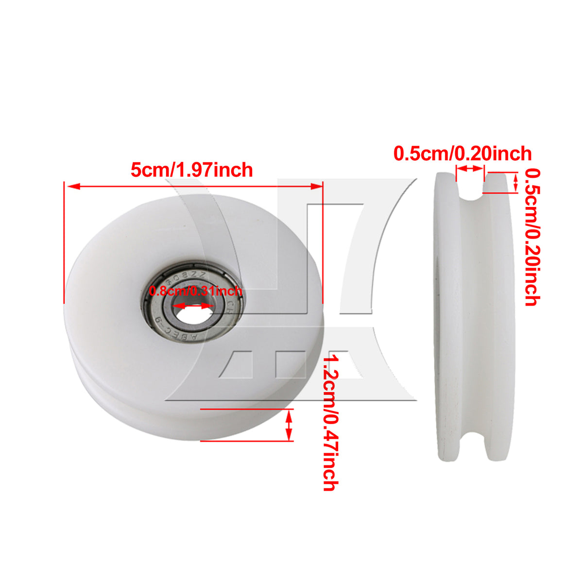 BQLZR 4x Bearing U-Type Shape Pulleys Groove 0.5cm Width Hole Dia 8mm 608ZZ Window