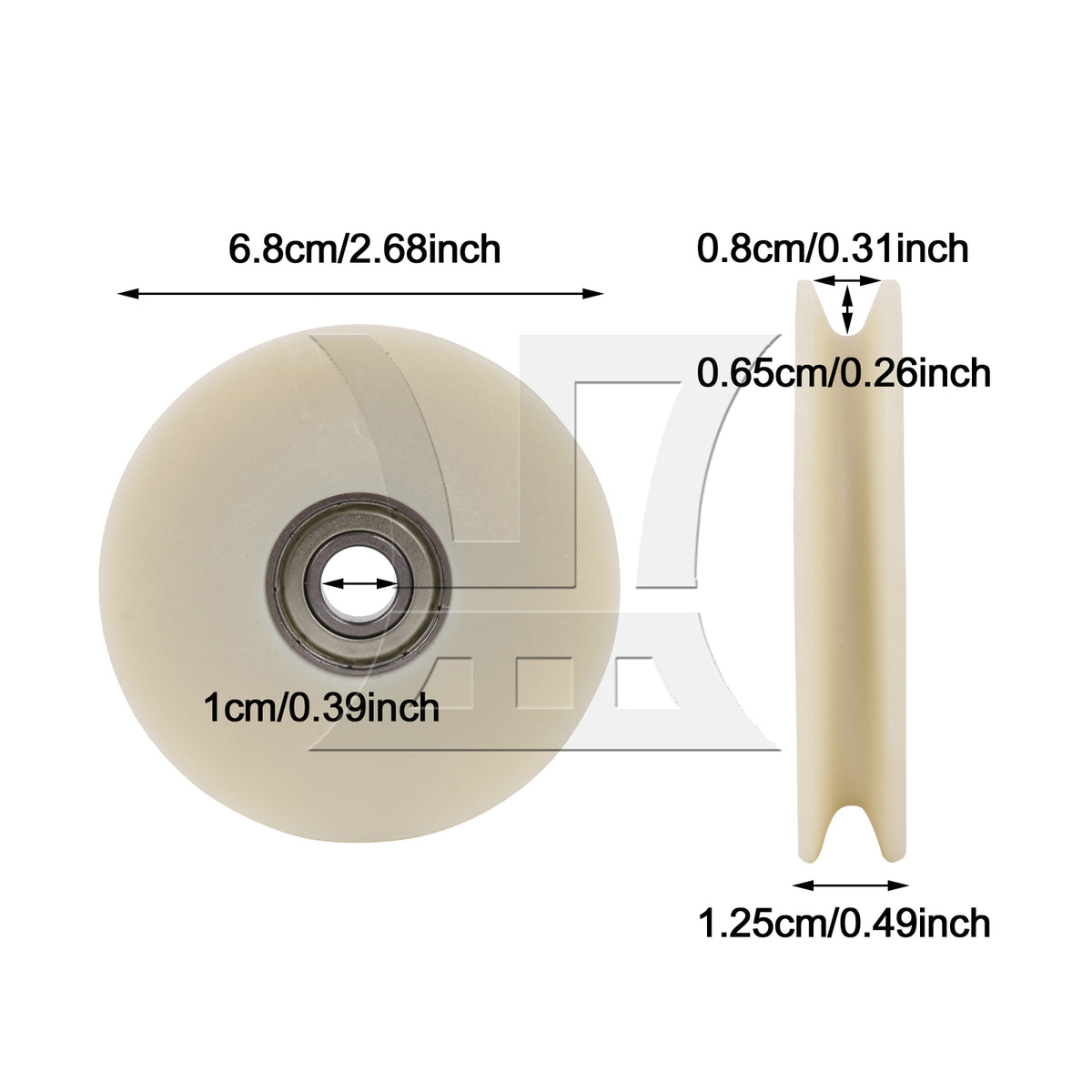 BQLZR 68mm OD Beige Nylon Cable Pulley Groove Bearing Idler Wheel for Gym Equipment