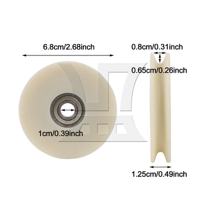BQLZR 68mm OD Beige Nylon Cable Pulley Groove Bearing Idler Wheel for Gym Equipment