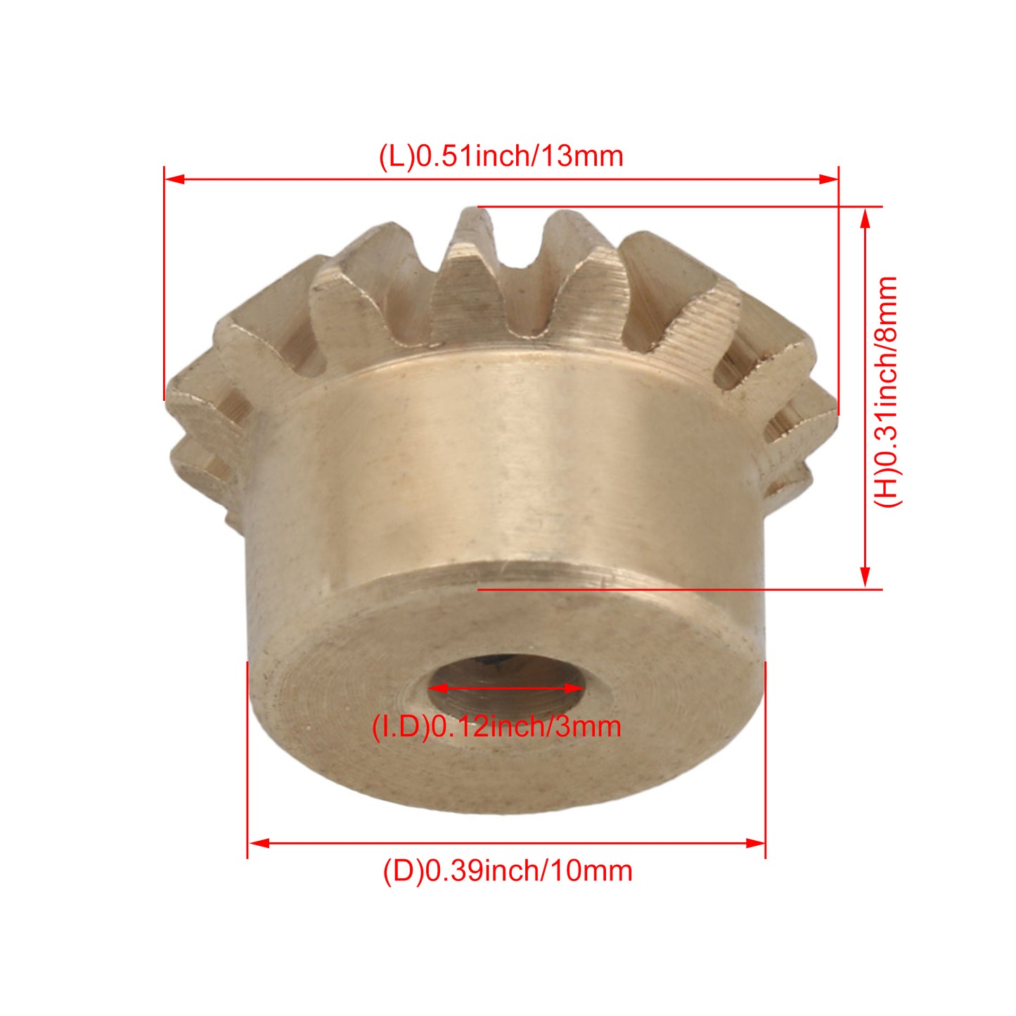 BQLZR Copper 0.8 Modulus 3mm Hole Diameter 15T Tapered Bevel Gear Wheel with Screw