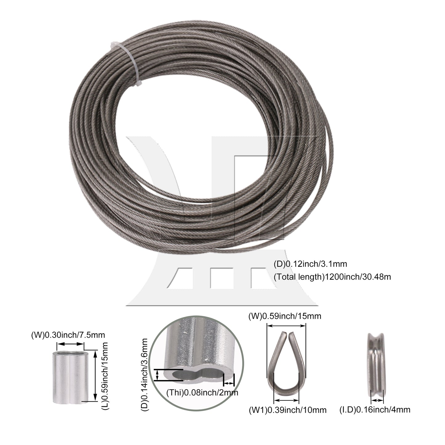 BQLZR 100 Feet Wire Rope Stainless Steel Cable Railing Accessories for Wood Posts