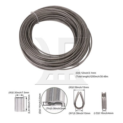 BQLZR 100 Feet Wire Rope Stainless Steel Cable Railing Accessories for Wood Posts