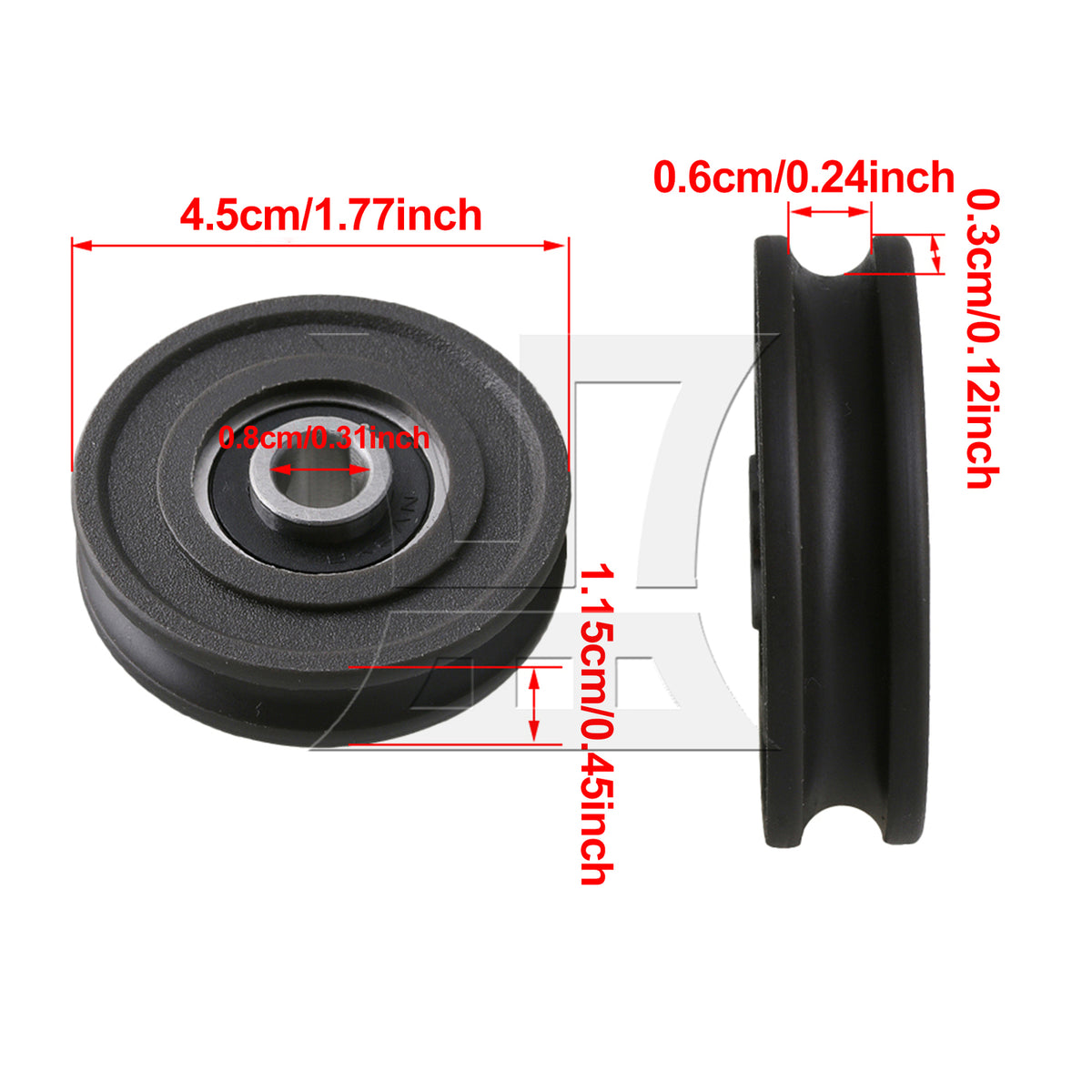 BQLZR 1pc Bearing Pulley Wheel 8 x 45 x 11.5mm Black For Metal Wheel Push Doors And Windows Tracks