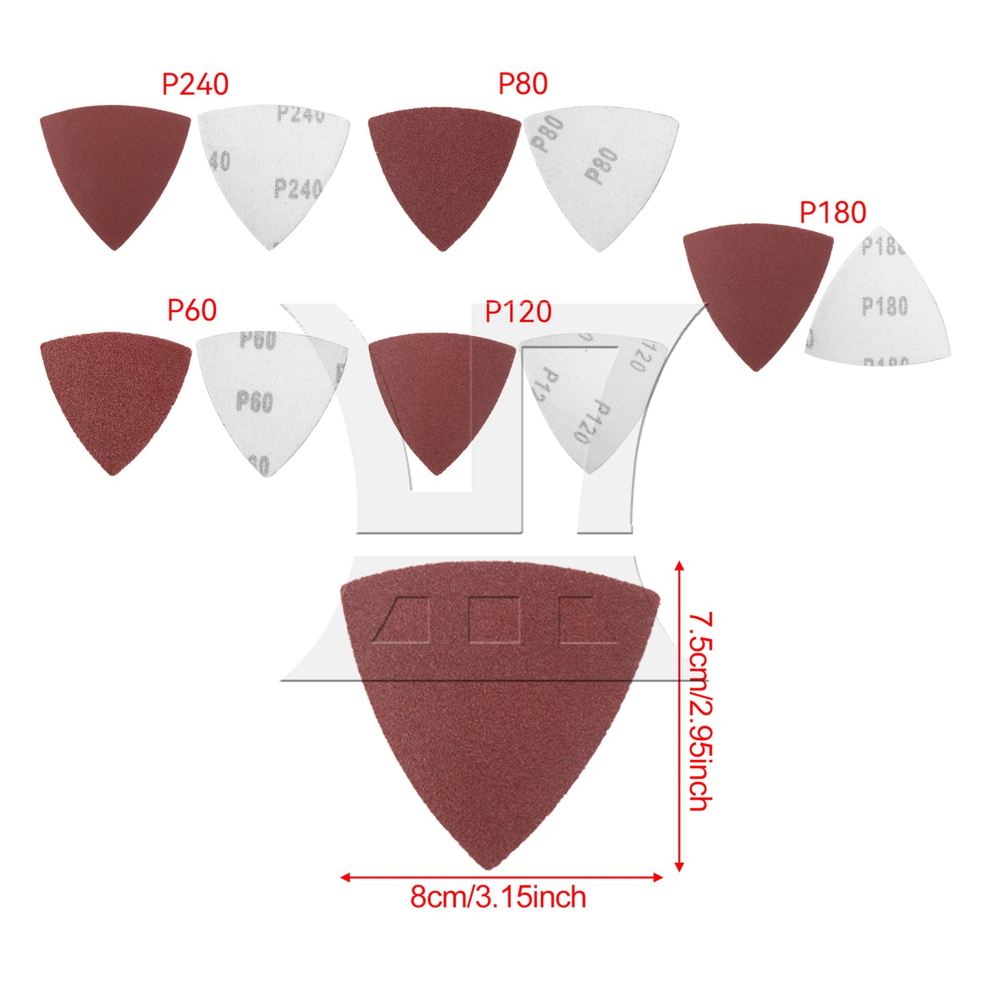 BQLZR 5 Pieces Triangular Sandpaper Pads for Multi Tools 60 80 120 180 240 Grits Set