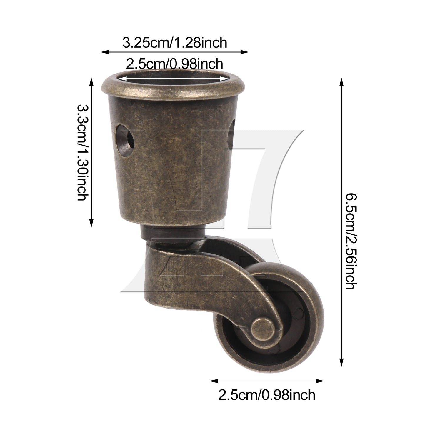 BQLZR 1PC Antique Brass Round Cup Caster 25mm Wheel for Furniture Feet 32.5 Outter Width 25mm Inner Width