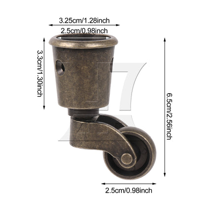BQLZR 1PC Antique Brass Round Cup Caster 25mm Wheel for Furniture Feet 32.5 Outter Width 25mm Inner Width