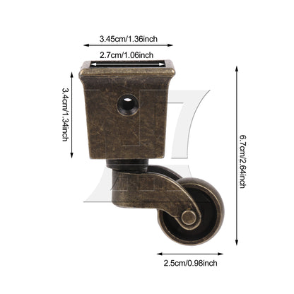 BQLZR 1PC Antique Brass Square Cup Caster 25mm Wheel for Furniture Feet 34.5 Outter Width 27mm Inner Width