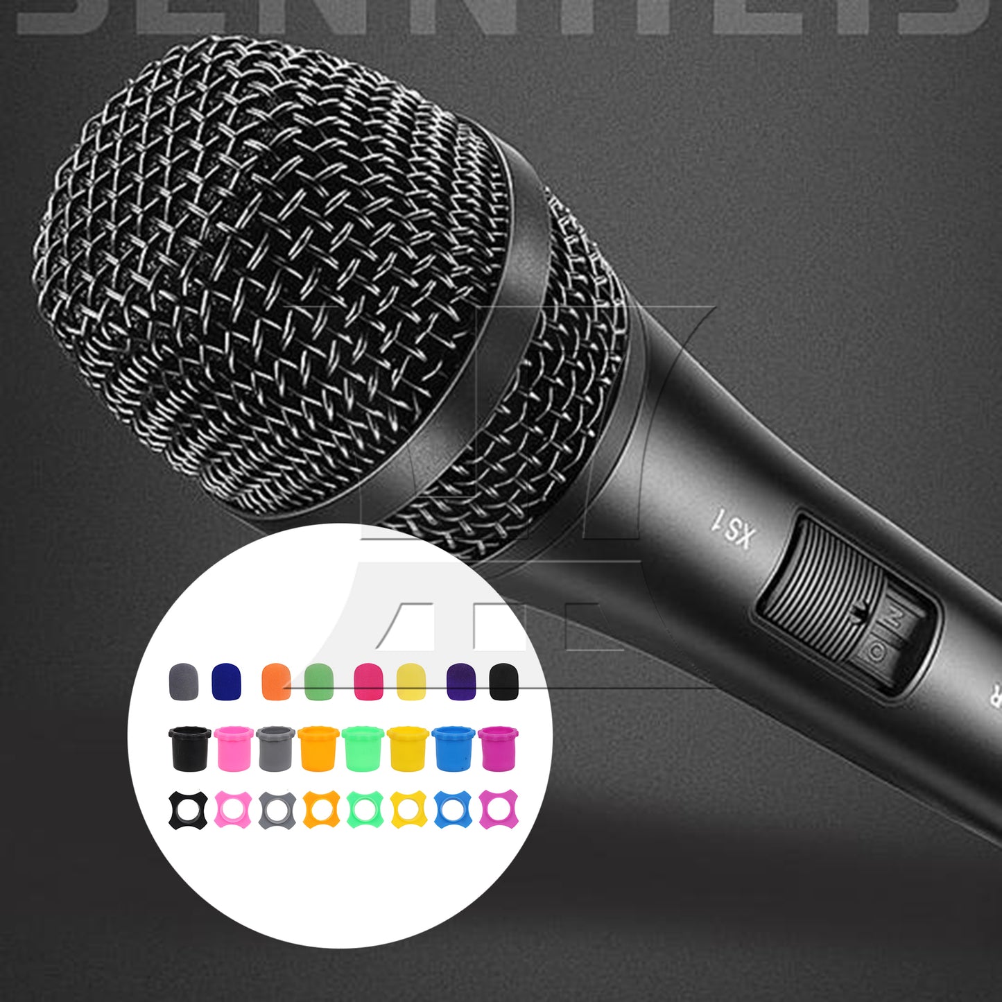 BQLZR 24pcs Microphone Foam Cover Anti-slip Silicone Ring Blue Black Orange Grey Pink Green Purple Yellow for KTV Handheld Mic