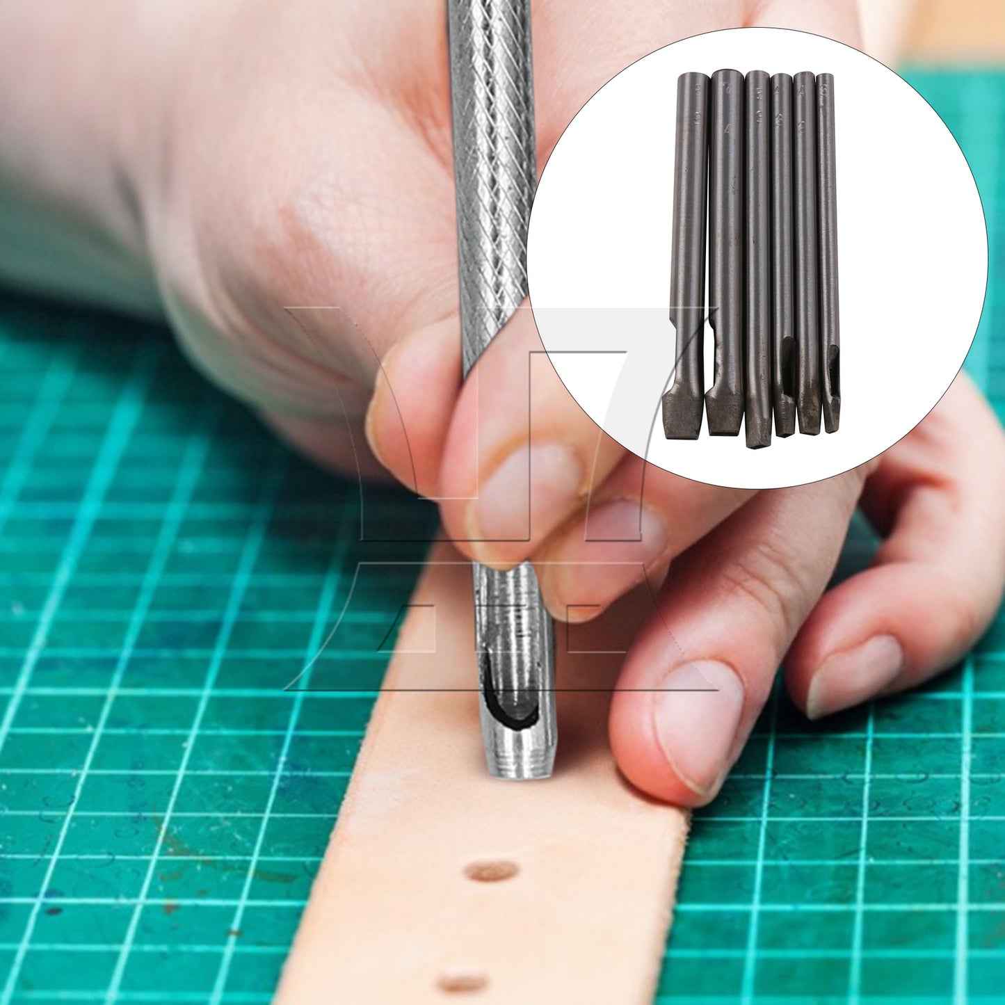 BQLZR 6 x Silver Steel Rectangle Pattern Punch Tool for Leather Punch