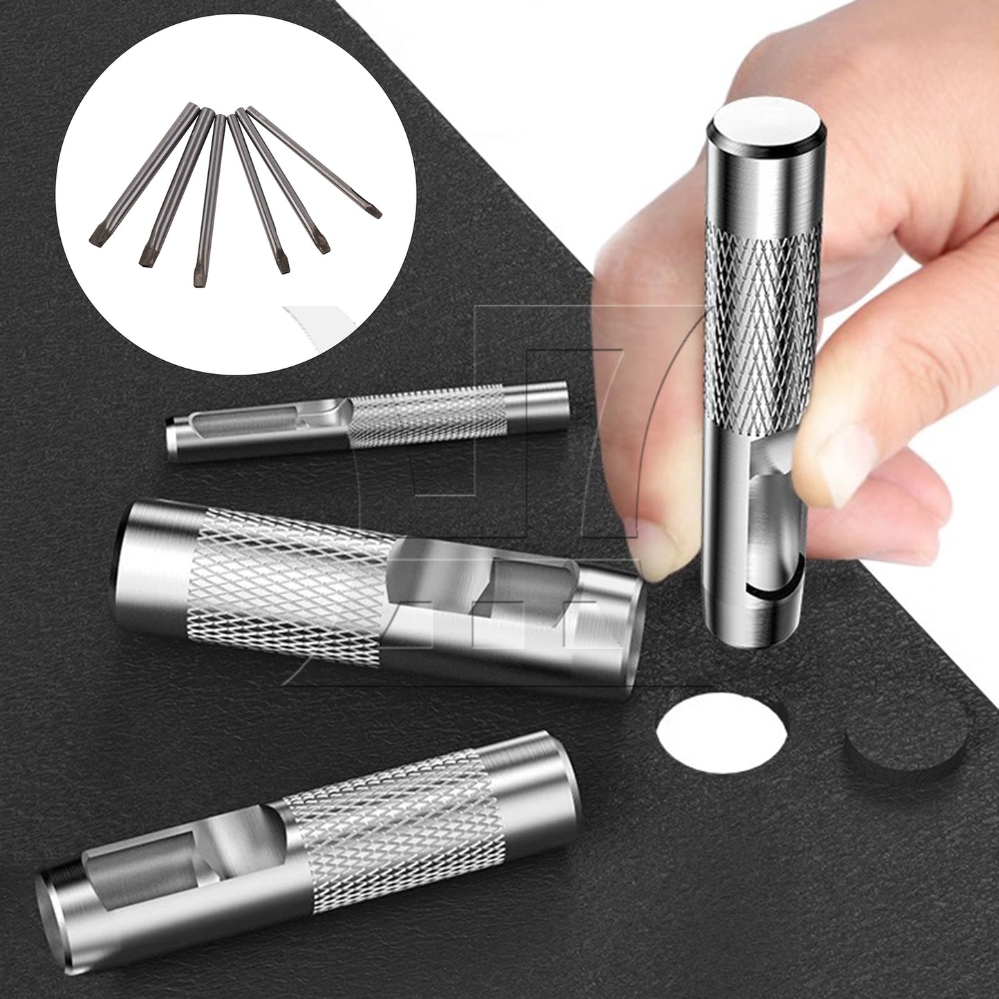 BQLZR 6 x Silver Steel Rectangle Pattern Punch Tool for Leather Punch