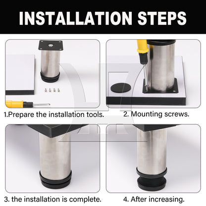 BQLZR Stainless Steel Furniture Legs Adjustable Feet with Pads & Screws Silver