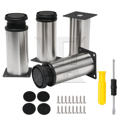 BQLZR Stainless Steel Furniture Legs Adjustable Feet with Pads & Screws Silver