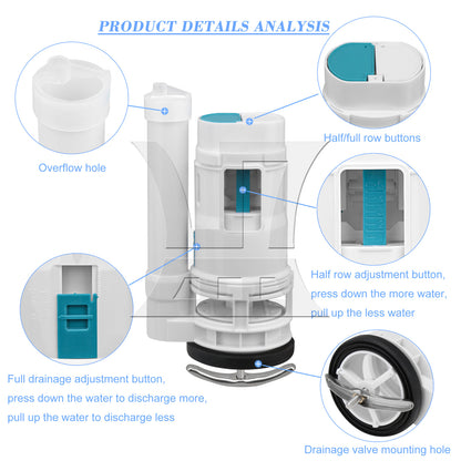 BQLZR Toilet Joined Water Tank Dual Flush Fill Drain Valve 7.09Inch Adjustable